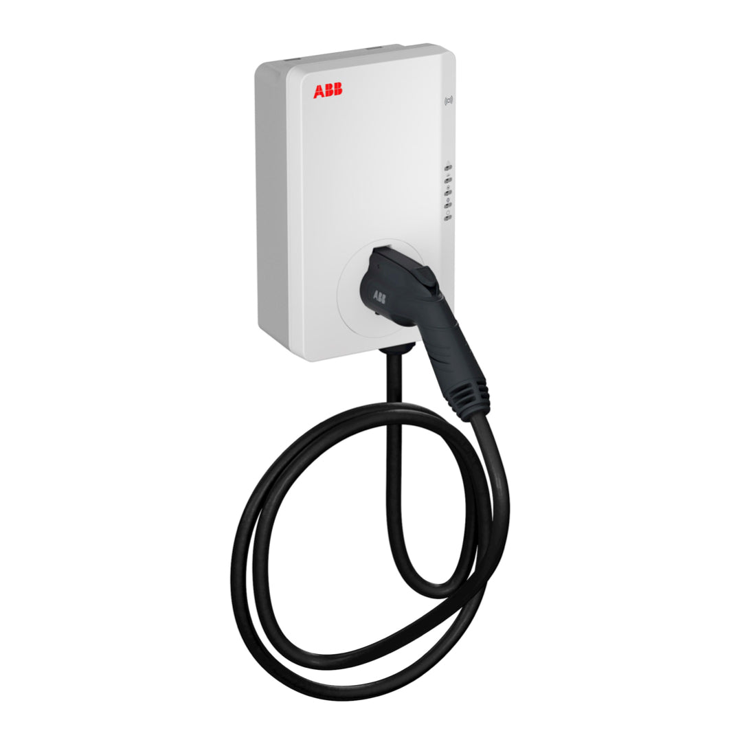 Φορτιστής τοίχου ABB Terra AC Wallbox με ενσωματωμένο καλώδιο φόρτισης Type 2 για ηλεκτρικά οχήματα.